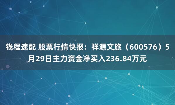 钱程速配 股票行情快报：祥源文旅（600576）5月29日主力资金净买入236.84万元